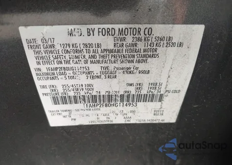 2017 Ford Taurus Limited from USA, damaged, VIN 1FAHP2F80HG114953